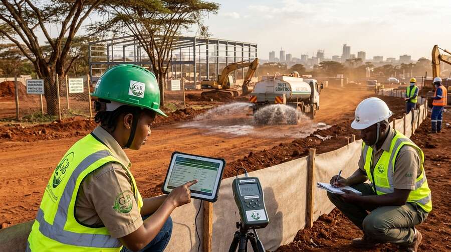Dust monitoring at a construction site by G&B Environmental Consultancy during an environmental impact assessment in Kenya