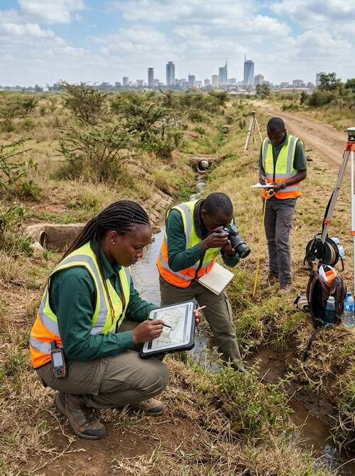 Wetland drainage survey conducted by G&B Environmental Consultancy during an environmental impact assessment in Kenya